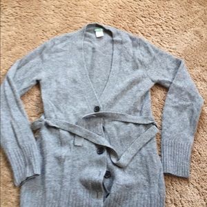 J Crew 100% Cashmere belted cardigan light grey